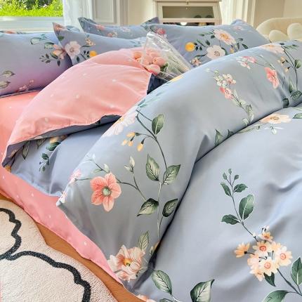 91家纺网 家纺一手货源 找家纺 卡斯诺 2025新款植物羊绒磨毛四件套 雨沫花开