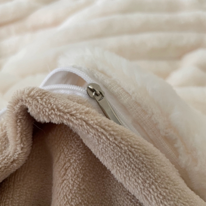 91家纺网 家纺一手货源 找家纺 畅畅家纺 2023新款兔毛绒兔兔绒懒兔绒立体剪花牛奶绒四件套 波浪-白+咖