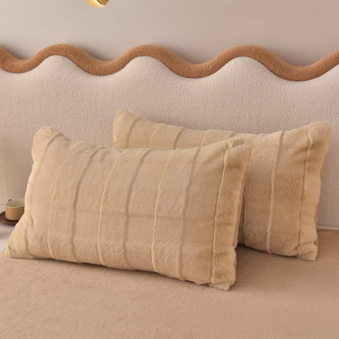 91家纺网 家纺一手货源 找家纺 畅畅家纺 2023新款兔毛绒兔兔绒懒兔绒立体剪花牛奶绒四件套 咖色