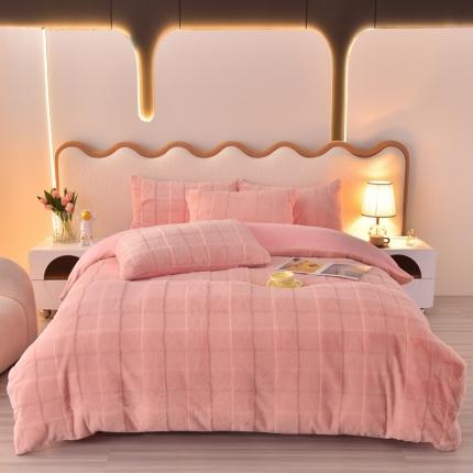 畅畅家纺 2023新款兔毛绒兔兔绒懒兔绒立体剪花牛奶绒四件套 蜜桃粉