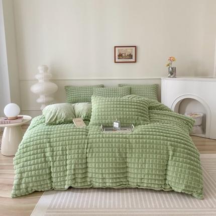 畅畅家纺 2023新款兔毛绒兔兔绒懒兔绒立体剪花牛奶绒四件套 泡芙格-绿