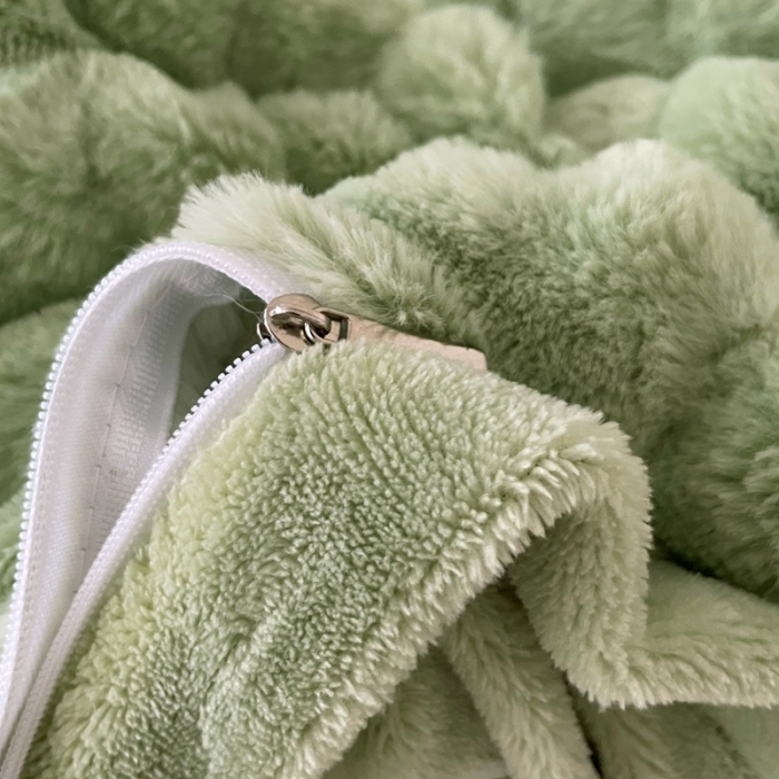 91家纺网 家纺一手货源 找家纺 畅畅家纺 2023新款兔毛绒兔兔绒懒兔绒立体剪花牛奶绒四件套 泡芙格-绿