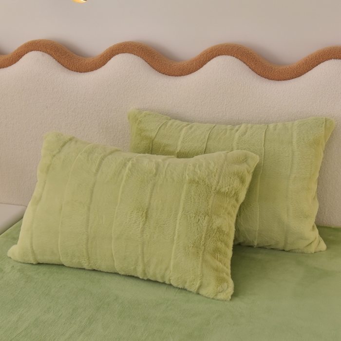 91家纺网 家纺一手货源 找家纺 畅畅家纺 2023新款兔毛绒兔兔绒懒兔绒立体剪花牛奶绒四件套 山茶绿