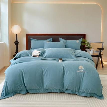 91家纺网 家纺一手货源 找家纺 （总）百寐 2023轻奢60支锦棉刺绣夹棉床盖款四件套纯色一字绣