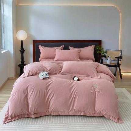 91家纺网 家纺一手货源 找家纺 （总）百寐 2023轻奢60支锦棉刺绣夹棉床盖款四件套纯色一字绣