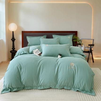 91家纺网 家纺一手货源 找家纺 （总）百寐 2023轻奢60支锦棉刺绣夹棉床盖款四件套纯色一字绣