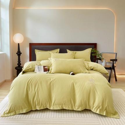 91家纺网 家纺一手货源 找家纺 （总）百寐 2023轻奢60支锦棉刺绣夹棉床盖款四件套纯色一字绣