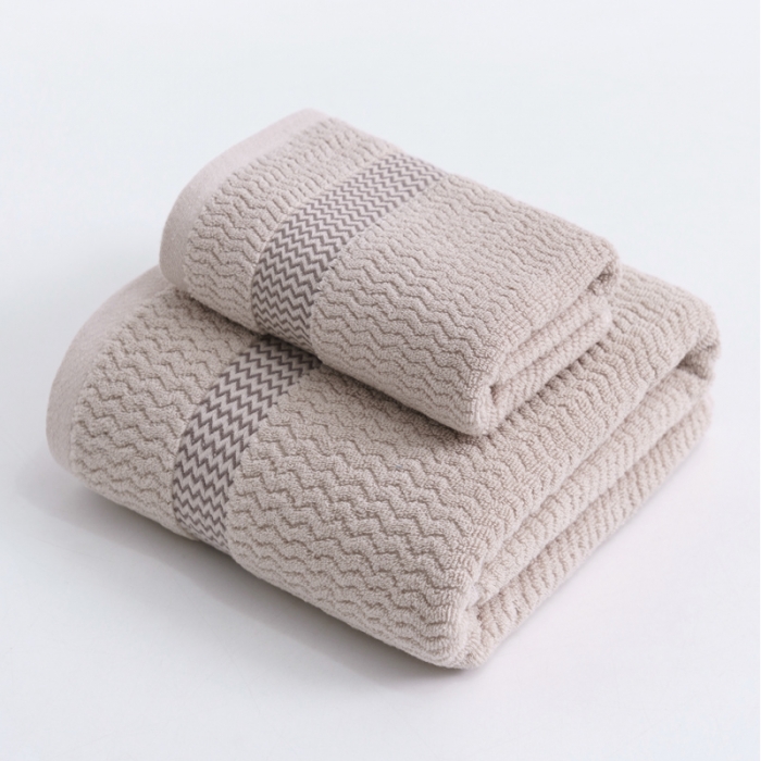 91家纺网 家纺一手货源 找家纺 朴尔家纺 2023新款全棉32股波浪纹系列毛巾浴巾 浅咖色毛巾