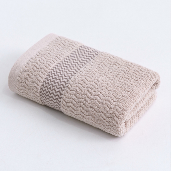 91家纺网 家纺一手货源 找家纺 朴尔家纺 2023新款全棉32股波浪纹系列毛巾浴巾 浅咖色毛巾