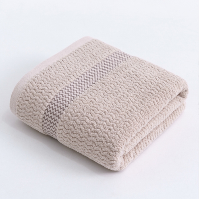 91家纺网 家纺一手货源 找家纺 朴尔家纺 2023新款全棉32股波浪纹系列毛巾浴巾 浅咖色浴巾