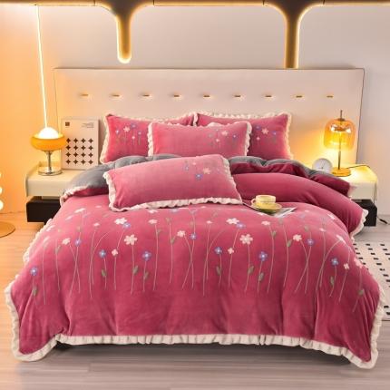 91家纺网 家纺一手货源 找家纺 （总）畅畅2024新款加厚韩版花卉牛奶绒刺绣花四件套婴儿兔毛绒繁花似锦