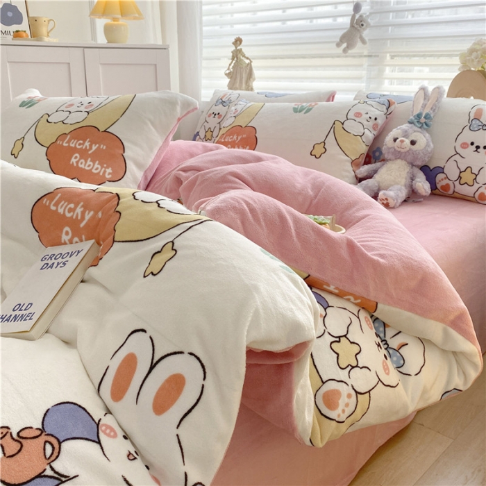 91家纺网 家纺一手货源 找家纺 古吉梦 2023新增牛奶绒印花（跑量款） 萌兔乐园