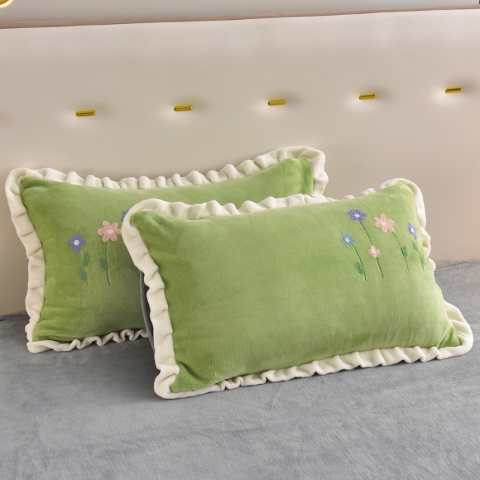 91家纺网 家纺一手货源 找家纺 畅畅 2024新款加厚韩版花卉牛奶绒刺绣花四件套婴儿兔毛绒繁花似锦 繁花似锦-草绿+灰