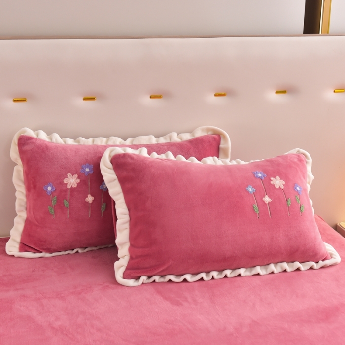 91家纺网 家纺一手货源 找家纺 畅畅 2024新款加厚韩版花卉牛奶绒刺绣花四件套婴儿兔毛绒繁花似锦 繁花似锦-红豆沙