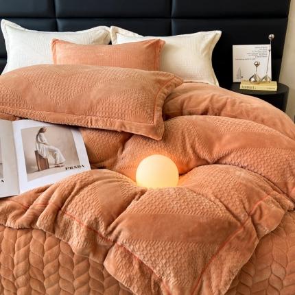 91家纺网 家纺一手货源 找家纺 总美伦美焕2023新款纯色立体雕花牛奶绒床盖四件套床裙款式