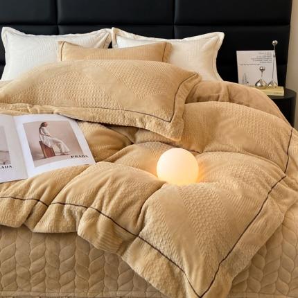 91家纺网 家纺一手货源 找家纺 总美伦美焕2023新款纯色立体雕花牛奶绒床盖四件套床裙款式