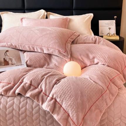 91家纺网 家纺一手货源 找家纺 总美伦美焕2023新款纯色立体雕花牛奶绒床盖四件套床裙款式