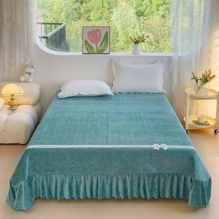 2023直播爆款纯色牛奶绒床盖床裙款蕾丝边素色婴儿绒床盖 蝴蝶结-橄榄绿