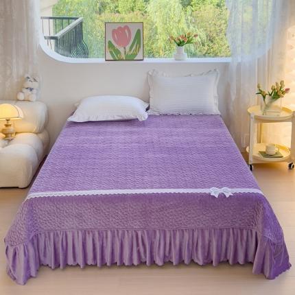2023直播爆款纯色牛奶绒床盖床裙款蕾丝边素色婴儿绒床盖 蝴蝶结-葡萄紫