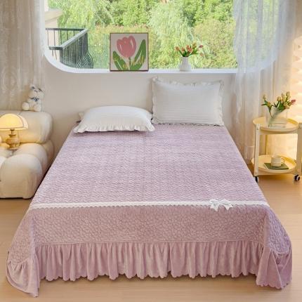 2023直播爆款纯色牛奶绒床盖床裙款蕾丝边素色婴儿绒床盖 蝴蝶结-浅紫