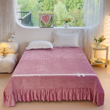 2023直播爆款纯色牛奶绒床盖床裙款蕾丝边素色婴儿绒床盖 蝴蝶结-胭脂红