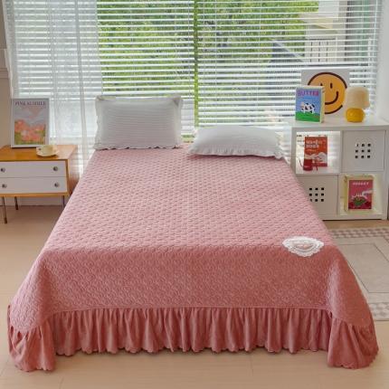 雅眠居 2023秋冬新款纯色牛奶绒床盖床裙款蕾丝边素色婴儿绒床盖 爱心-浅粉