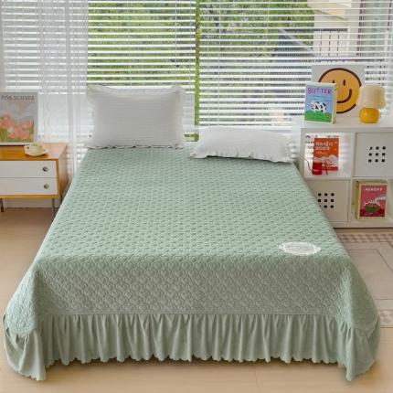 雅眠居 2023秋冬新款纯色牛奶绒床盖床裙款蕾丝边素色婴儿绒床盖 爱心-浅绿