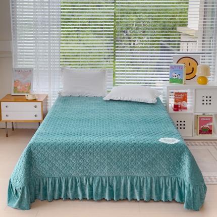 雅眠居 2023秋冬新款纯色牛奶绒床盖床裙款蕾丝边素色婴儿绒床盖 爱心-草绿