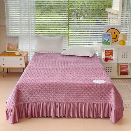 雅眠居 2023秋冬新款纯色牛奶绒床盖床裙款蕾丝边素色婴儿绒床盖 爱心-豆沙