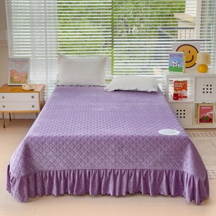 雅眠居 2023秋冬新款纯色牛奶绒床盖床裙款蕾丝边素色婴儿绒床盖 爱心-深紫