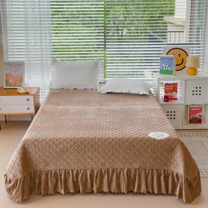 雅眠居 2023秋冬新款纯色牛奶绒床盖床裙款蕾丝边素色婴儿绒床盖 爱心-驼