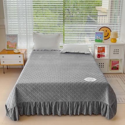 雅眠居 2023秋冬新款纯色牛奶绒床盖床裙款蕾丝边素色婴儿绒床盖 爱心-雾灰