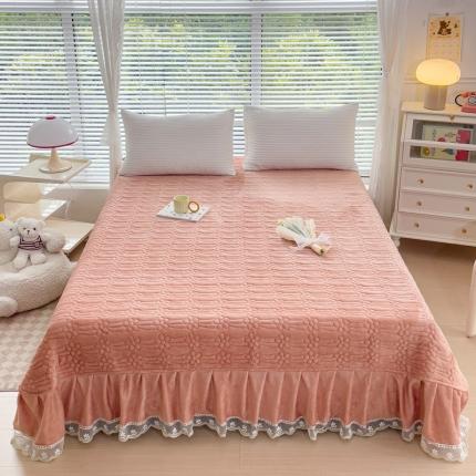 91家纺网 家纺一手货源 找家纺 （总）雅眠居 2023直播爆款纯色牛奶绒床裙款床盖肌理纹夹棉床单