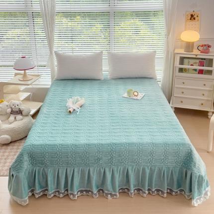 91家纺网 家纺一手货源 找家纺 （总）雅眠居 2023直播爆款纯色牛奶绒床裙款床盖肌理纹夹棉床单