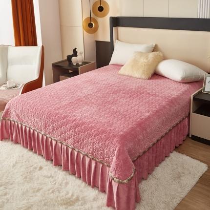 91家纺网 家纺一手货源 找家纺 雅眠居 2023秋冬新款纯色牛奶绒床盖床裙款夹棉婴儿绒床盖床单 花伞-豆沙