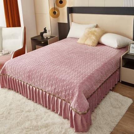 91家纺网 家纺一手货源 找家纺 雅眠居 2023秋冬新款纯色牛奶绒床盖床裙款夹棉婴儿绒床盖床单 花伞-粉