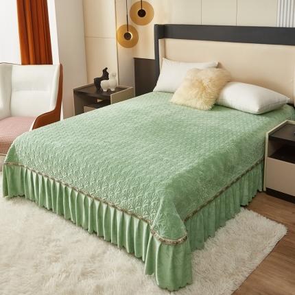 91家纺网 家纺一手货源 找家纺 雅眠居 2023秋冬新款纯色牛奶绒床盖床裙款夹棉婴儿绒床盖床单 花伞-绿
