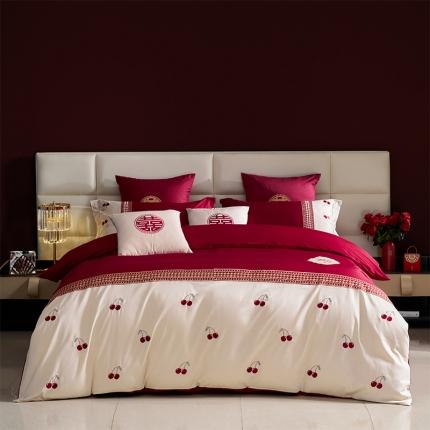 91家纺网 家纺一手货源 找家纺 甜咪咪 新款100支长绒棉公主风小红书推荐热款婚庆四件套多件套樱桃熟了