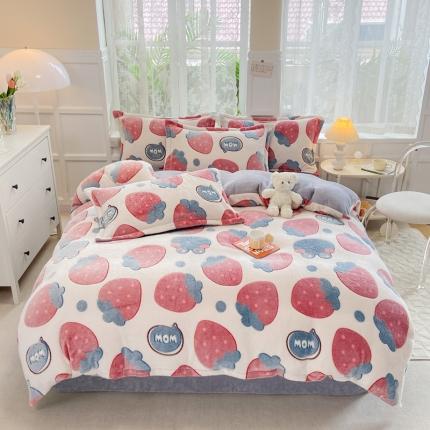 91家纺网 家纺一手货源 找家纺 昊川 2024新款雪花绒加厚保暖四件套草莓