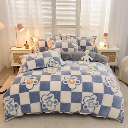 91家纺网 家纺一手货源 找家纺 昊川 2024新款雪花绒加厚保暖四件套花田蓝