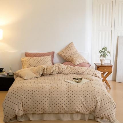 91家纺网 家纺一手货源 找家纺 华超针织 2023新款针织棉魔方格印花四件套 魔方格奶茶