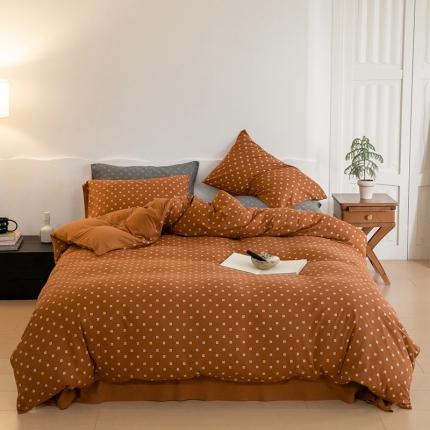 91家纺网 家纺一手货源 找家纺 华超针织 2023新款针织棉魔方格印花四件套 魔方格南瓜