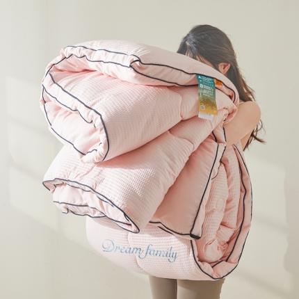 91家纺网 家纺一手货源 找家纺 花言狐语 2025新款AB版泡泡纱刺绣春秋被被子被芯 泡泡纱少女粉