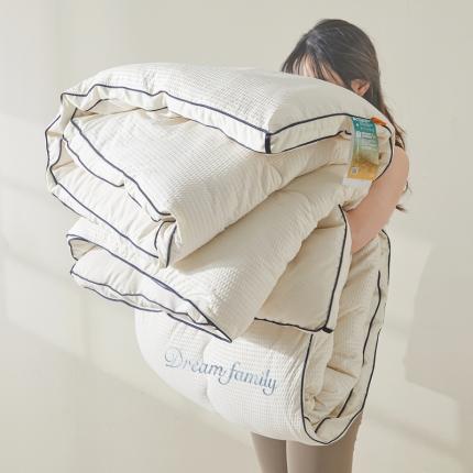 91家纺网 家纺一手货源 找家纺 花言狐语 2025新款AB版泡泡纱刺绣春秋被被子被芯 泡泡纱珍珠白