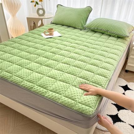 花言狐语 2025新款亲肤舒适塔芙蓉豆豆绒夹棉床笠 豆豆绒-果绿