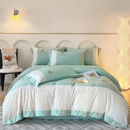 91家纺网 家纺一手货源 找家纺 娜娜 2023新款牛奶绒三拼轻奢风四件套