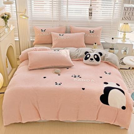 娜娜 2023新款牛奶绒毛巾绣套件 熊猫多多-粉色小号