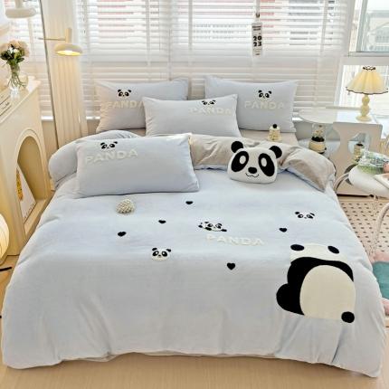 91家纺网 家纺一手货源 找家纺 娜娜 2023新款牛奶绒毛巾绣套件 熊猫多多-天空蓝小号