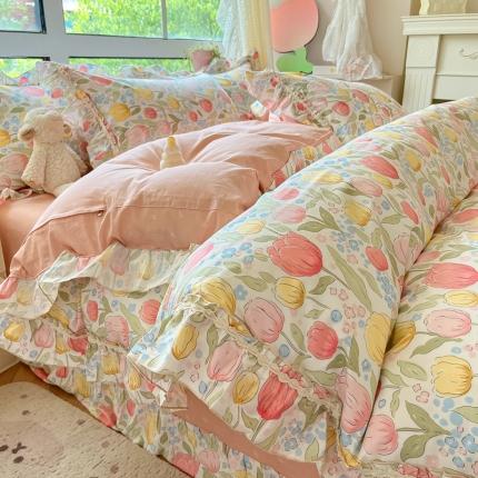 91家纺网 家纺一手货源 找家纺 （总）艾唯希 2024新款全棉韩式花边四件套纯棉唯美公主风田园系列