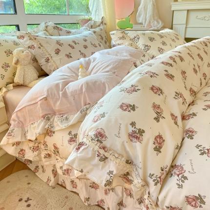 91家纺网 家纺一手货源 找家纺 艾唯希家纺 2024新款全棉韩式花边四件套纯棉公主风田园系列 伊梦